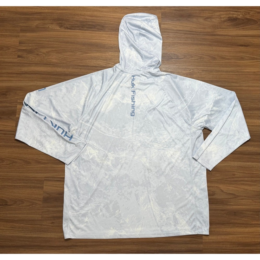 Huk Mossy Oak Pursuit Performance Fishing Hoodie Hydro Camo Blue/Grey Sz 2XL - Picture 8 of 9